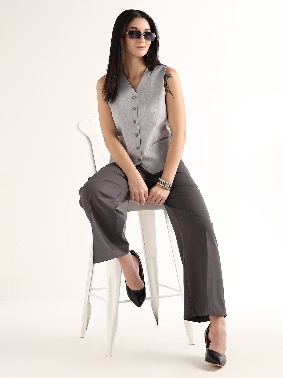 Hancock   Women   Light Grey   Solids   Viscose Rayon   Slim Fit   Formal   Waistcoat