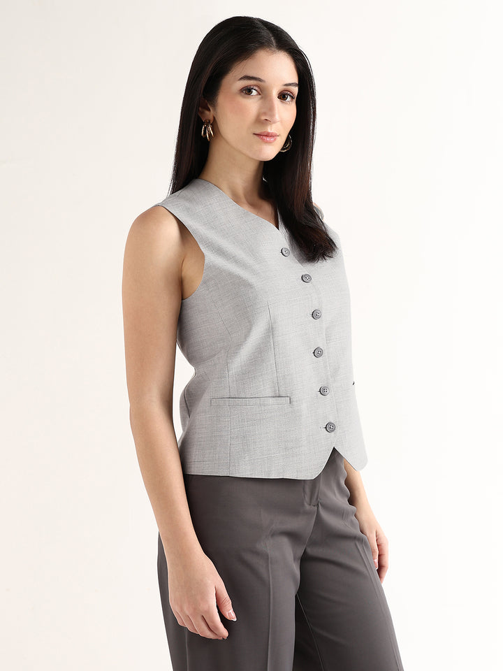 Hancock   Women   Light Grey   Solids   Viscose Rayon   Slim Fit   Formal   Waistcoat