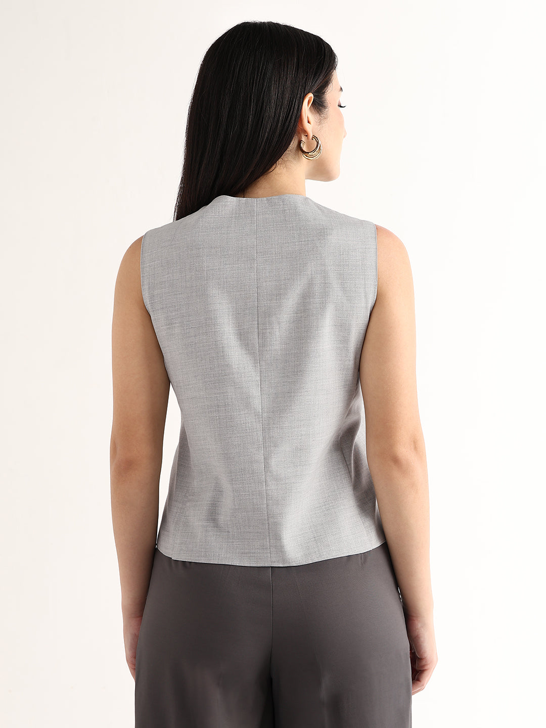 Hancock   Women   Light Grey   Solids   Viscose Rayon   Slim Fit   Formal   Waistcoat