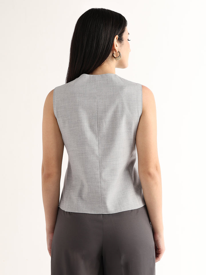 Hancock   Women   Light Grey   Solids   Viscose Rayon   Slim Fit   Formal   Waistcoat