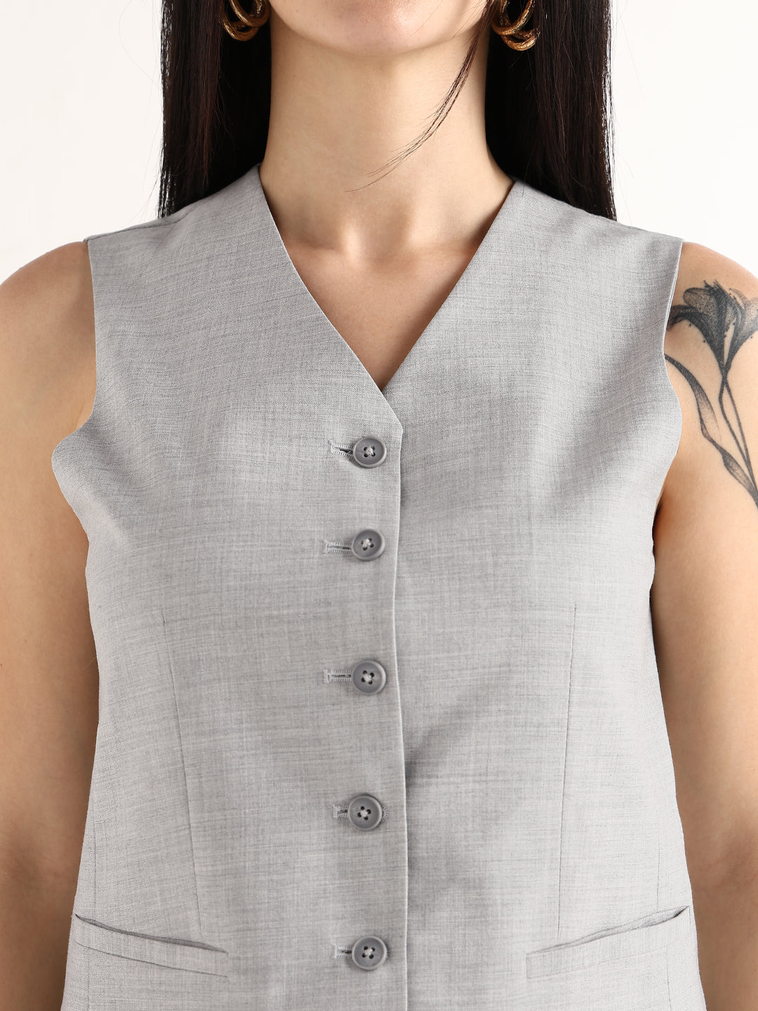 Hancock   Women   Light Grey   Solids   Viscose Rayon   Slim Fit   Formal   Waistcoat
