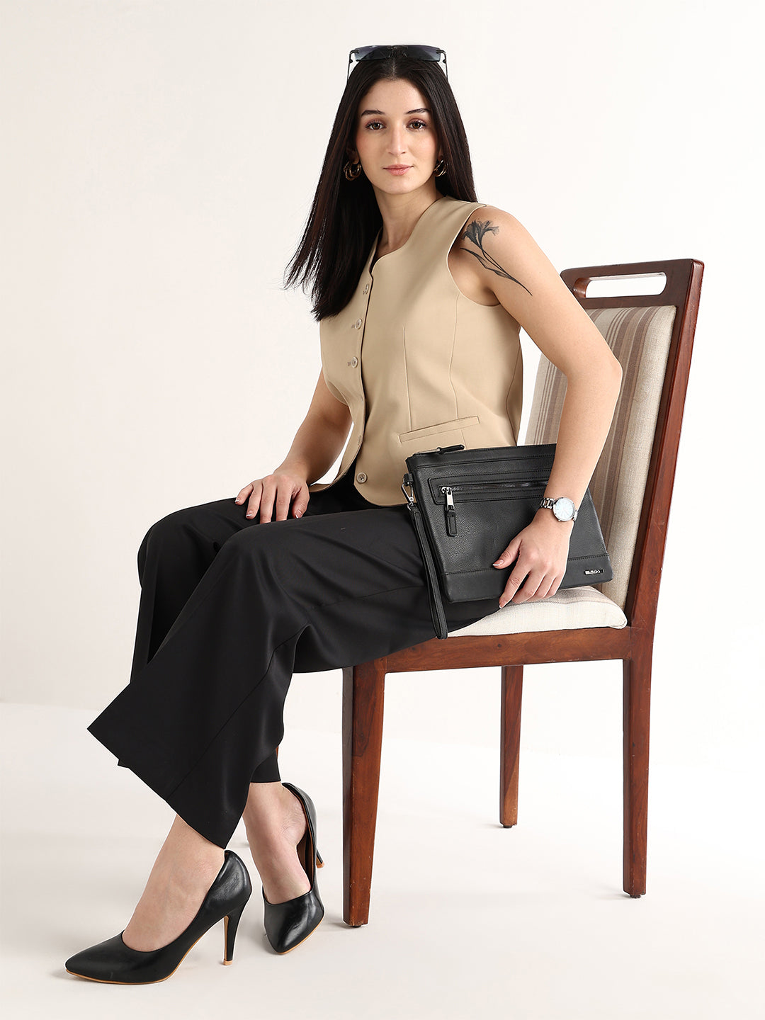 Hancock   Women   Beige   Solids   Viscose Rayon   Slim Fit   Formal   Waistcoat