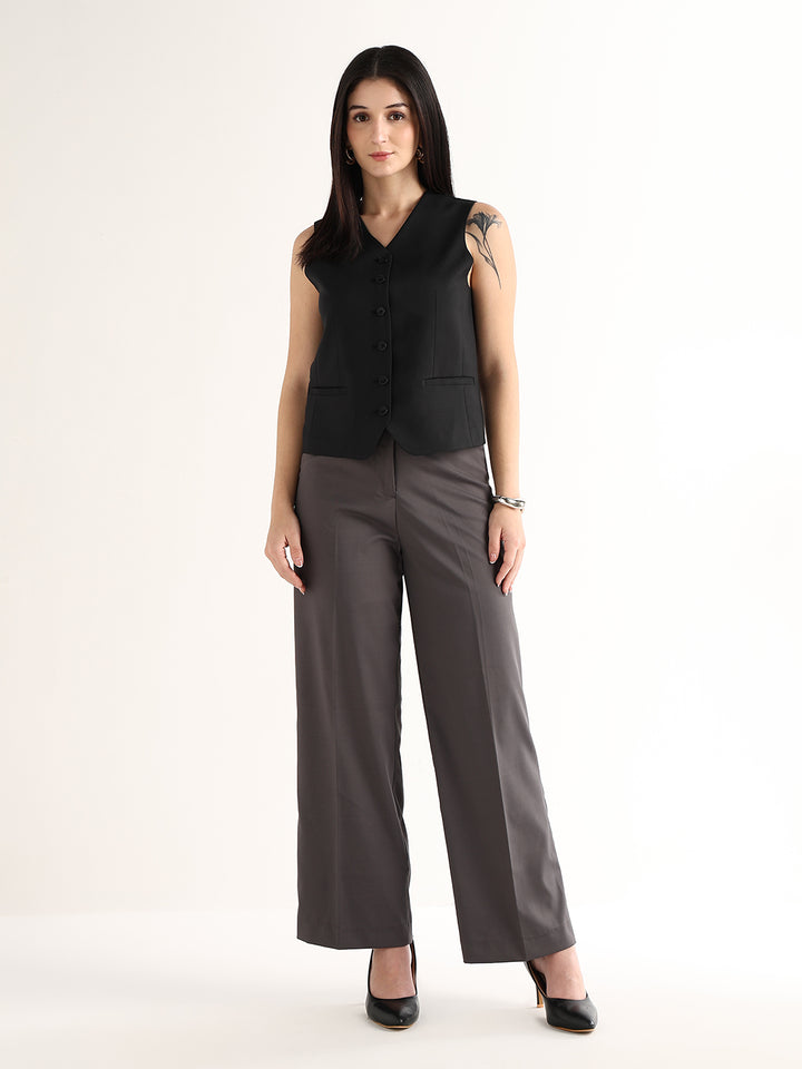 Hancock   Women   Black   Solids   Viscose Rayon   Slim Fit   Formal   Waistcoat