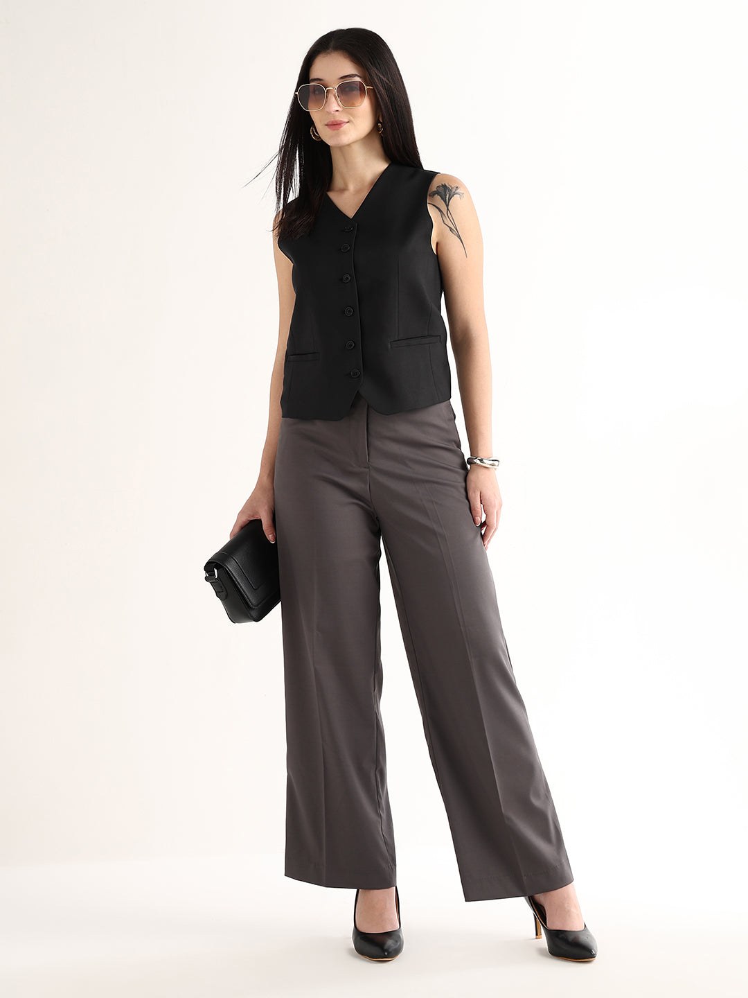 Hancock   Women   Black   Solids   Viscose Rayon   Slim Fit   Formal   Waistcoat
