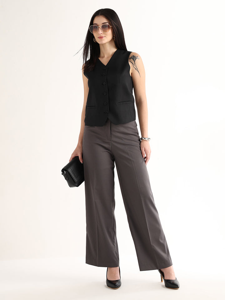 Hancock   Women   Black   Solids   Viscose Rayon   Slim Fit   Formal   Waistcoat