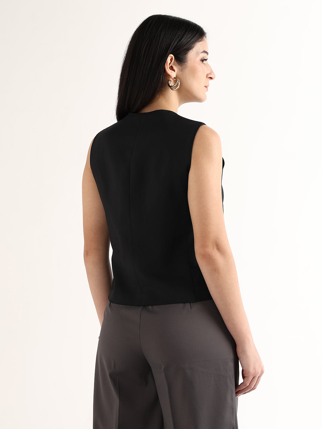 Hancock   Women   Black   Solids   Viscose Rayon   Slim Fit   Formal   Waistcoat
