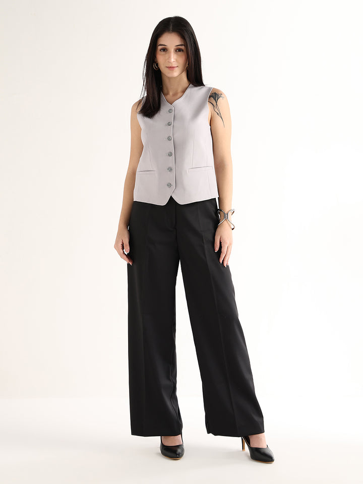 Hancock   Women   Grey   Solids   Viscose Rayon   Slim Fit   Formal   Waistcoat
