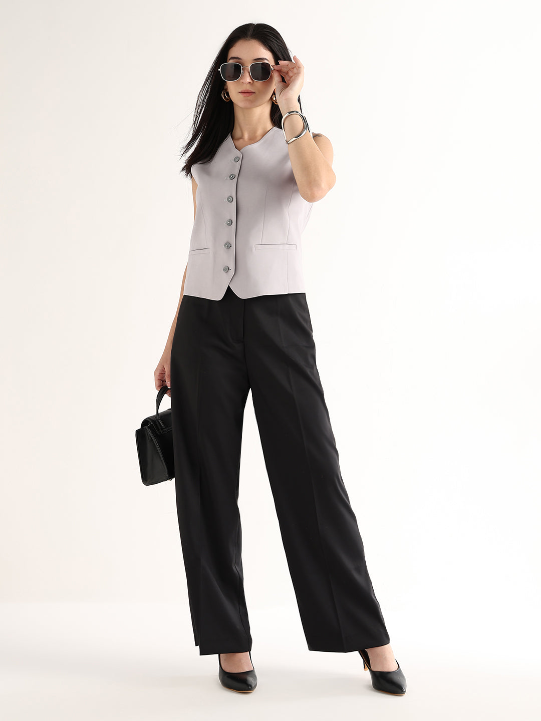 Hancock   Women   Grey   Solids   Viscose Rayon   Slim Fit   Formal   Waistcoat