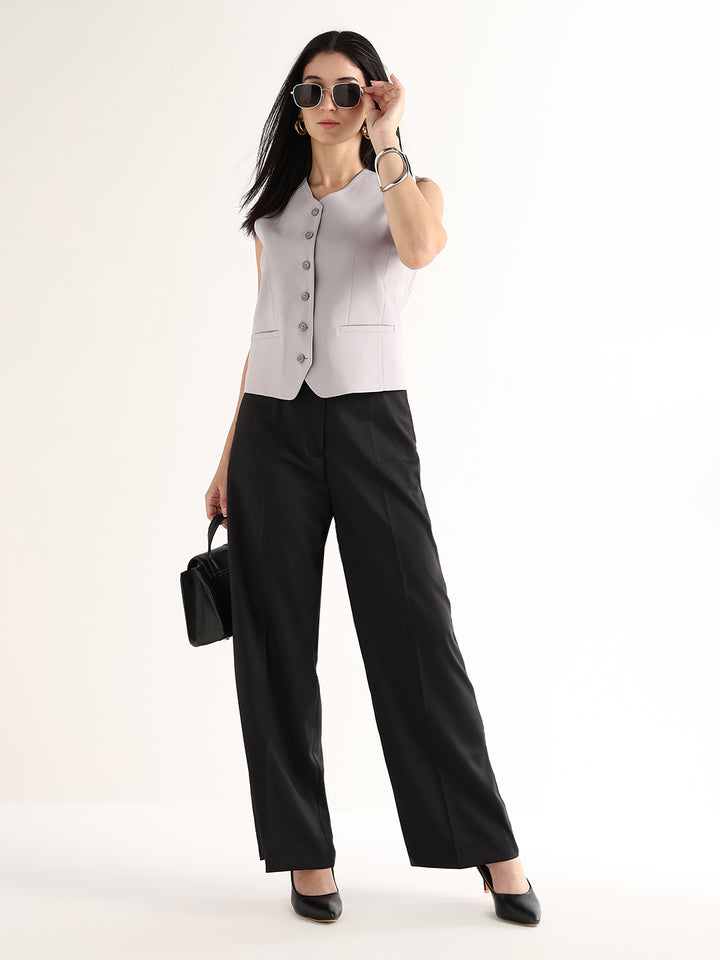 Hancock   Women   Grey   Solids   Viscose Rayon   Slim Fit   Formal   Waistcoat