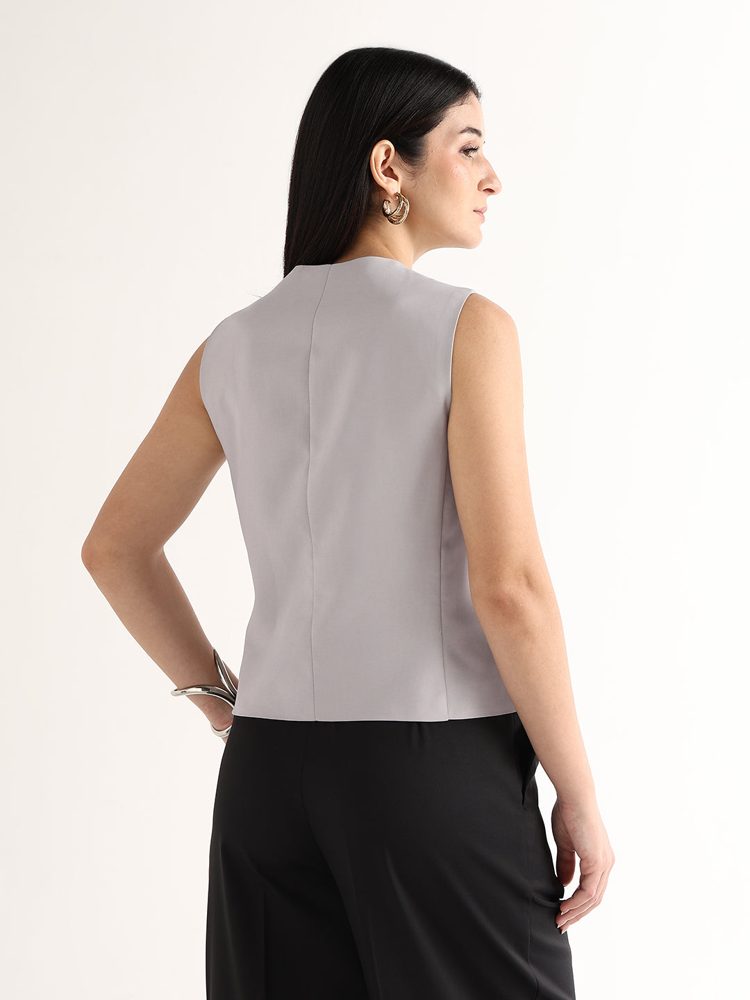 Hancock   Women   Grey   Solids   Viscose Rayon   Slim Fit   Formal   Waistcoat