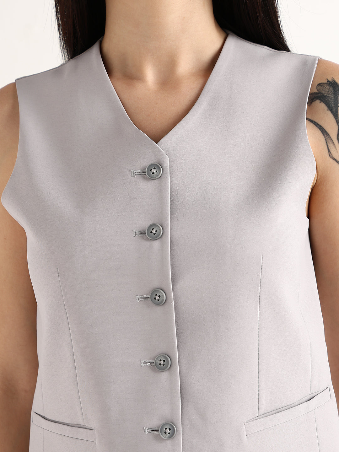 Hancock   Women   Grey   Solids   Viscose Rayon   Slim Fit   Formal   Waistcoat