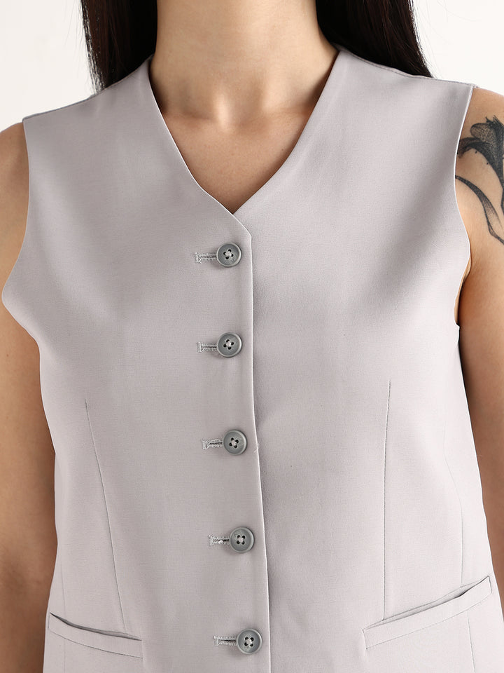 Hancock   Women   Grey   Solids   Viscose Rayon   Slim Fit   Formal   Waistcoat