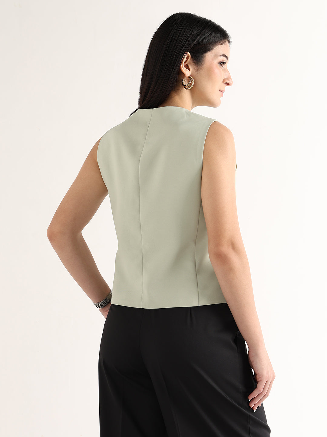 Hancock   Women   Light Green   Solids   Viscose Rayon   Slim Fit   Formal   Waistcoat