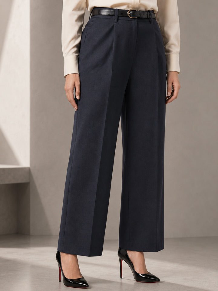 Women Navy Blue Solid   Formal Trouser