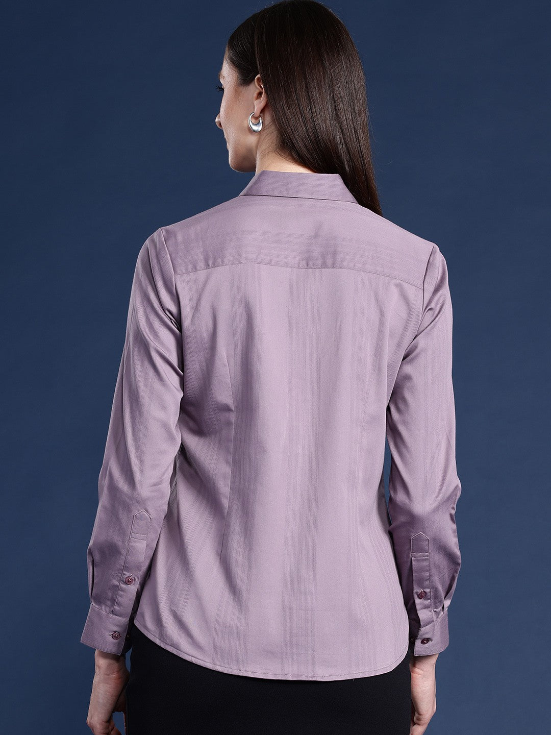 Women Purple Solid Self Design, Pure Cotton Stretchable Wrinkle Free Formal Shirt