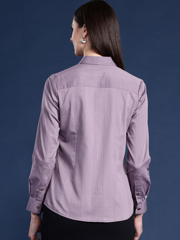 Women Purple Solid Self Design, Pure Cotton Stretchable Wrinkle Free Formal Shirt