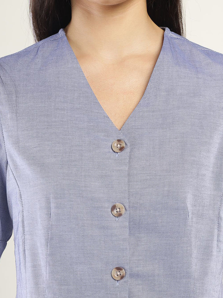 Women Dark Blue Solid Pure Cotton Regular Fit Formal Shirt