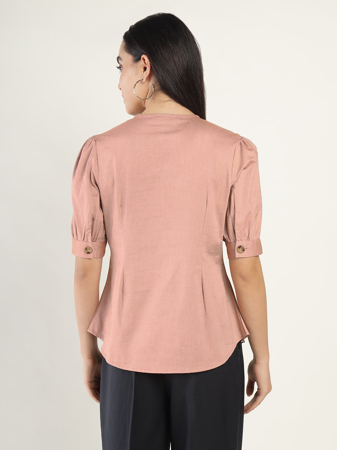 Women Coral Solid Pure Cotton Regular Fit Formal Shirt