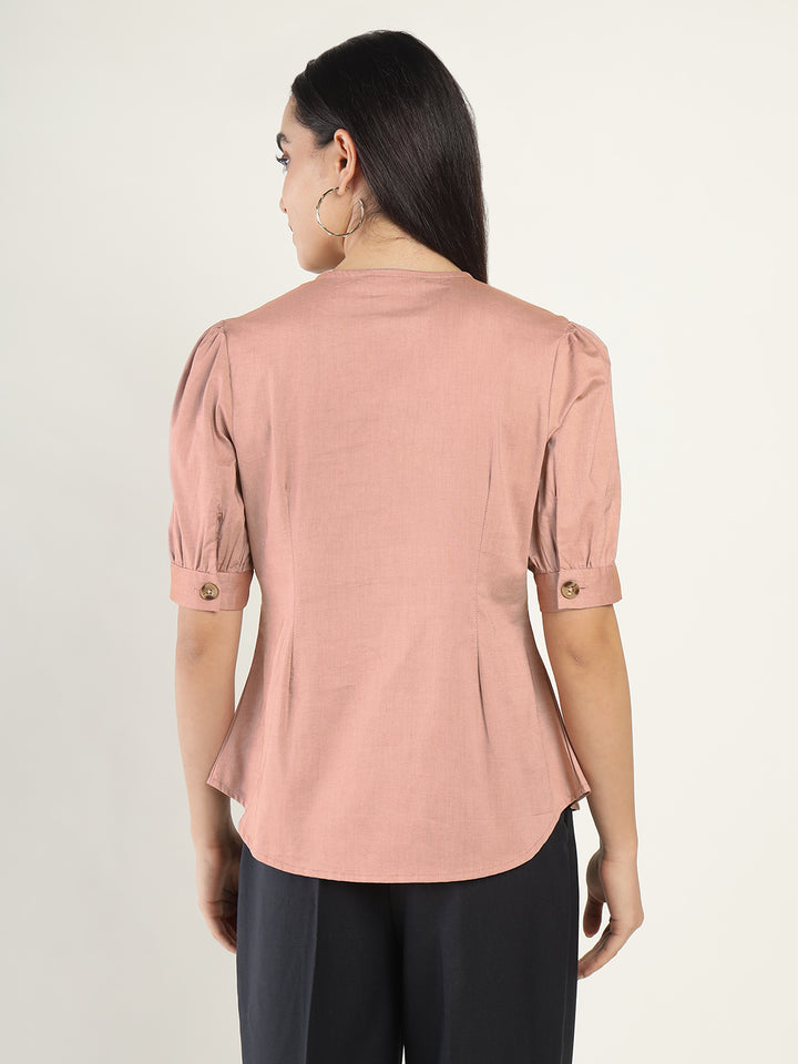 Women Coral Solid Pure Cotton Regular Fit Formal Shirt