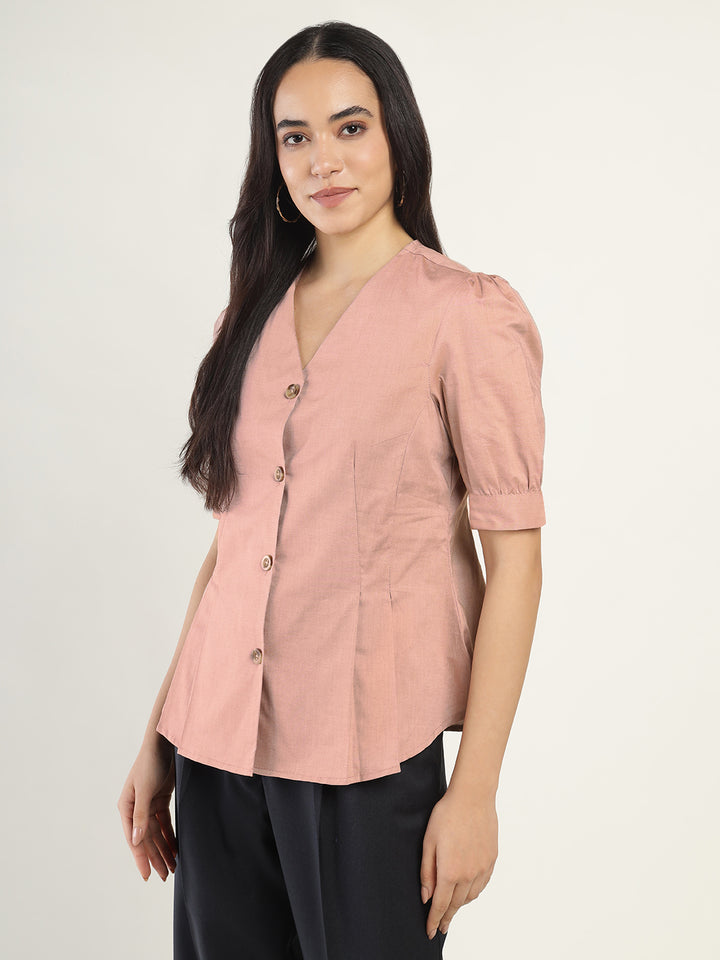 Women Coral Solid Pure Cotton Regular Fit Formal Shirt