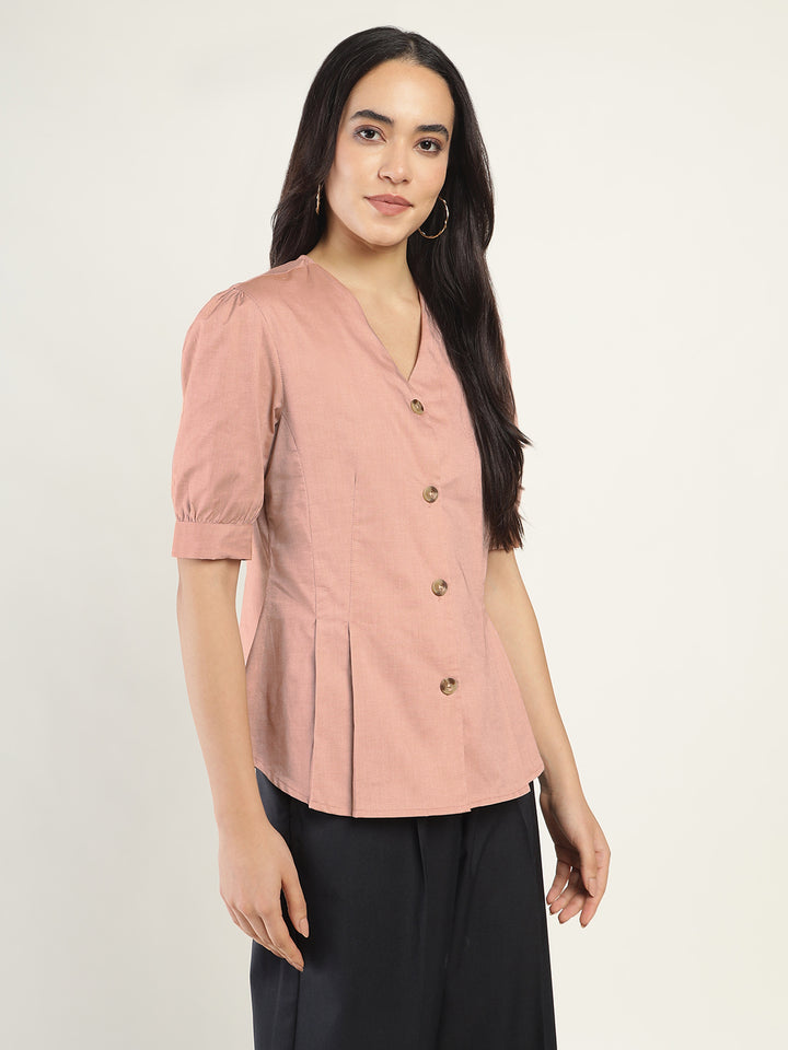 Women Coral Solid Pure Cotton Regular Fit Formal Shirt