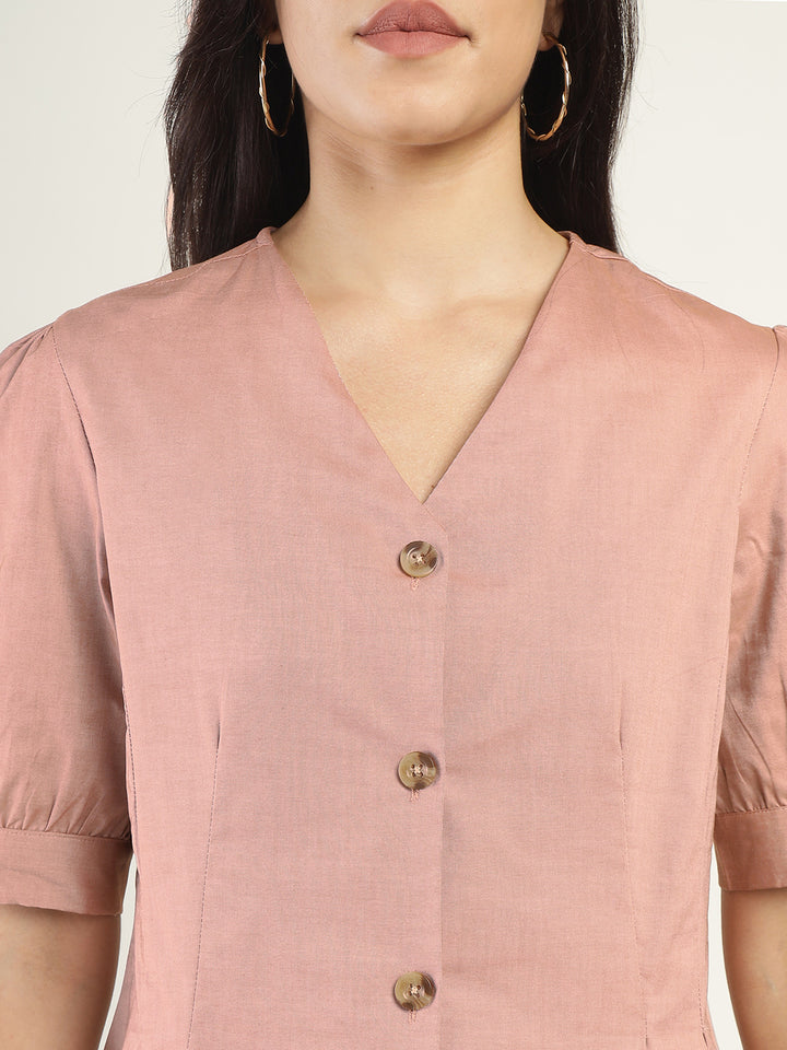 Women Coral Solid Pure Cotton Regular Fit Formal Shirt