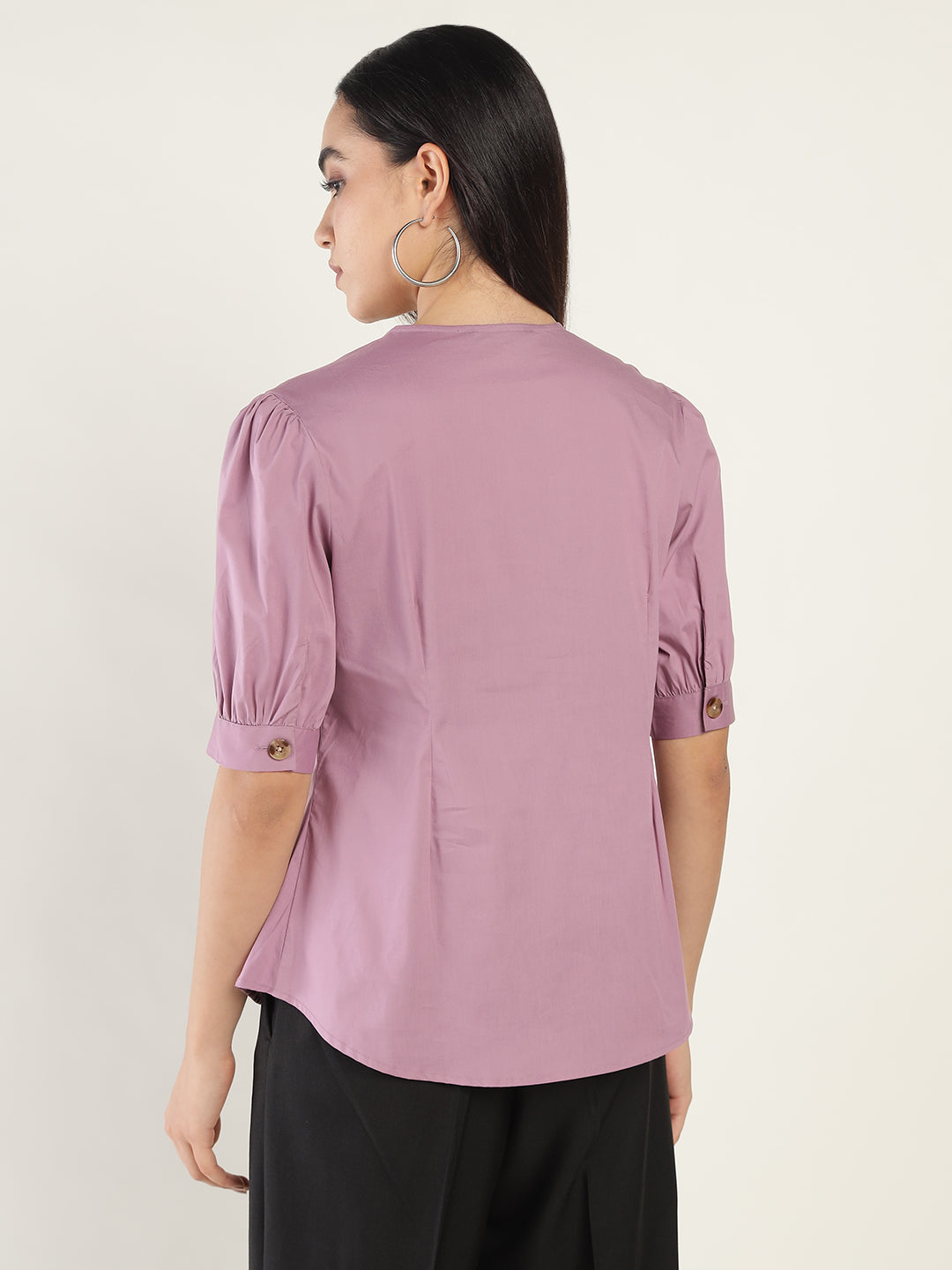 Women Light Purple Solid Cotton Elastene Regular Fit Formal Shirt