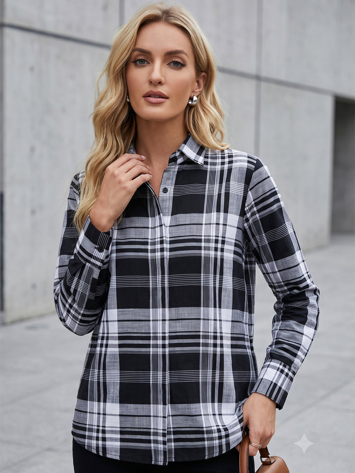 Women White & Black Checked Pure Cotton Relaxed Fit Formal Shirt