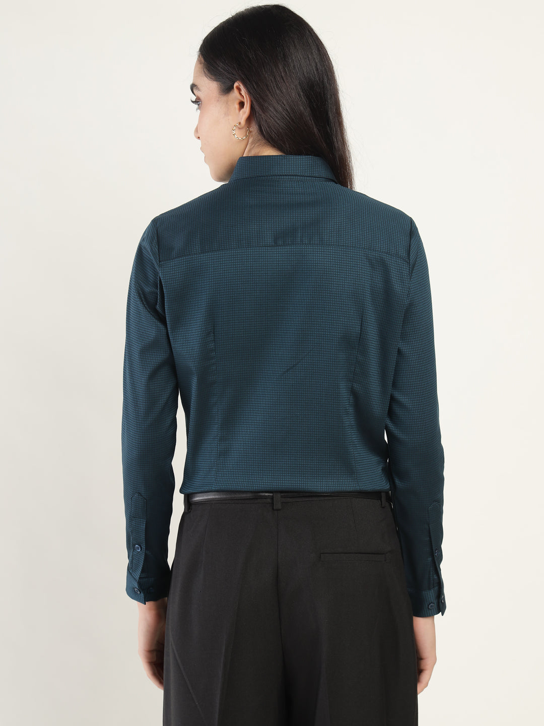 Women Cyan Checked Pure Cotton Regular Fit Formal Shirt