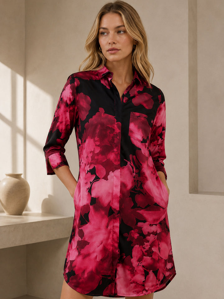 Hancock Women Pink & Black Printed Viscose Rayon Regular Fit Casual Dress