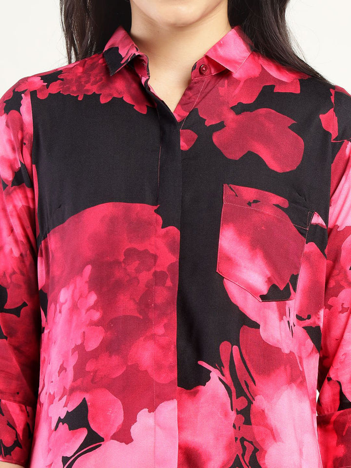 Hancock Women Pink & Black Printed Viscose Rayon Regular Fit Casual Dress