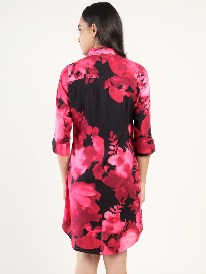 Hancock Women Pink & Black Printed Viscose Rayon Regular Fit Casual Dress