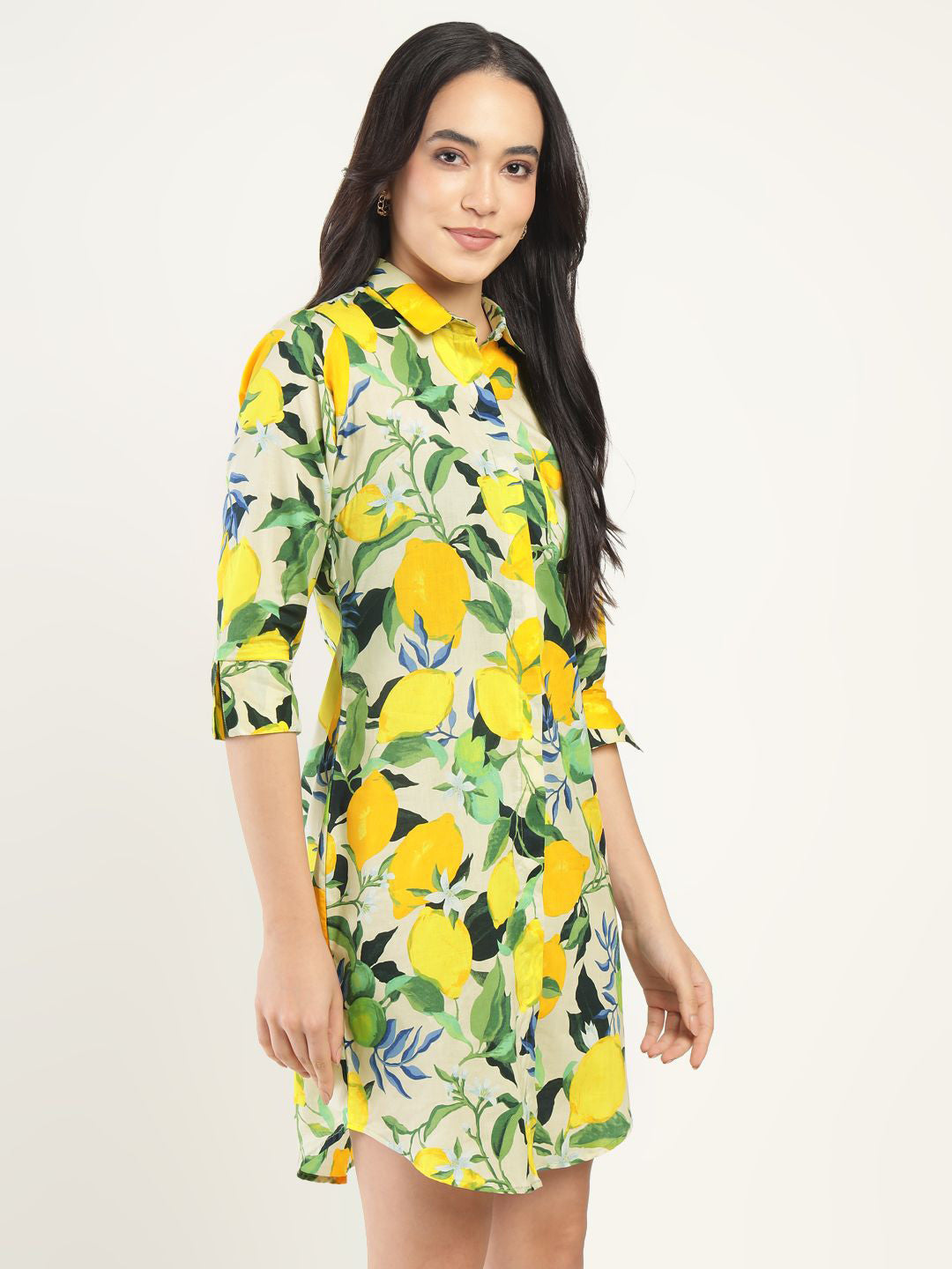 Hancock Women Beige & Yellow Printed Viscose Rayon Regular Fit Casual Dress