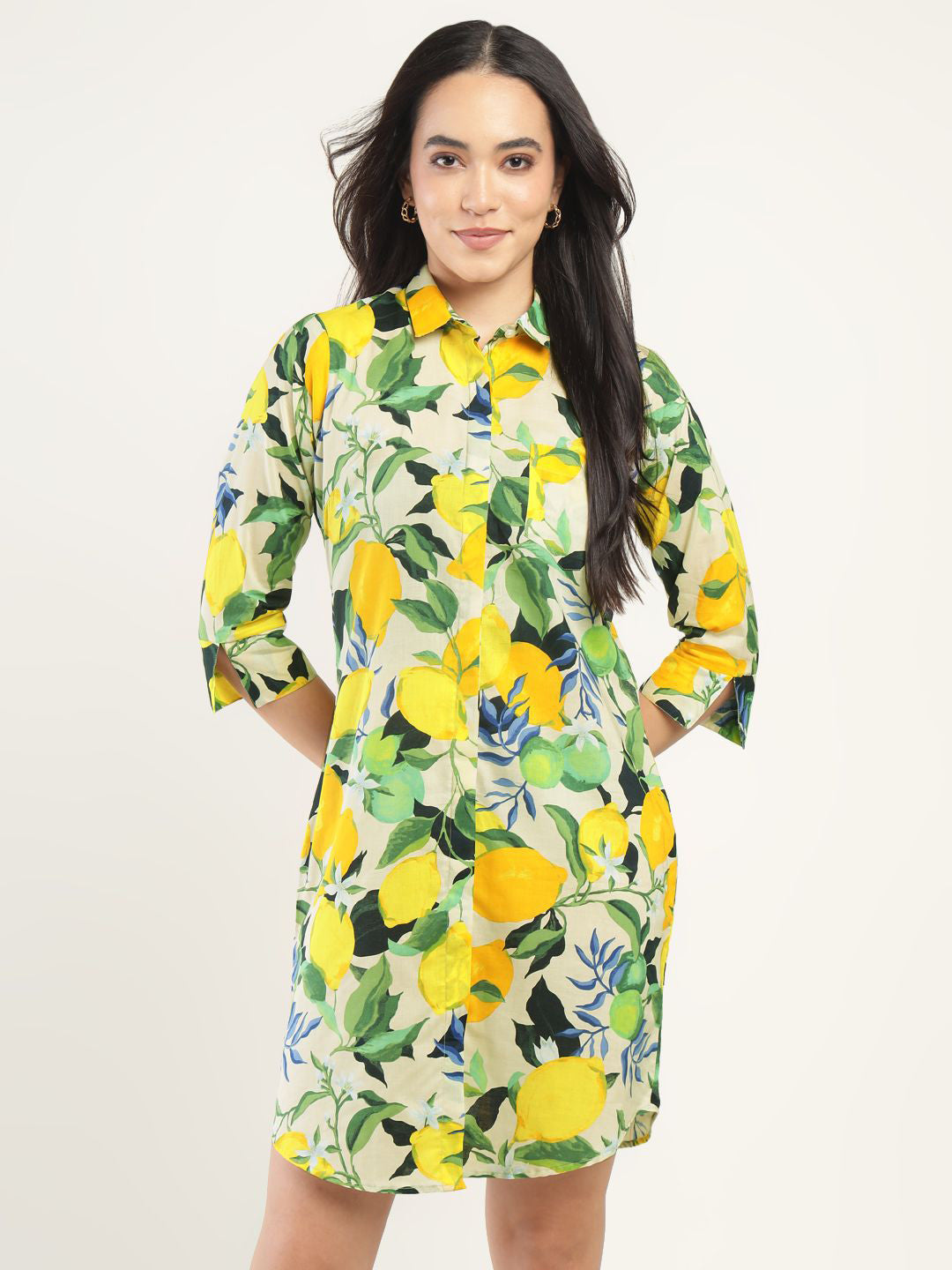 Hancock Women Beige & Yellow Printed Viscose Rayon Regular Fit Casual Dress