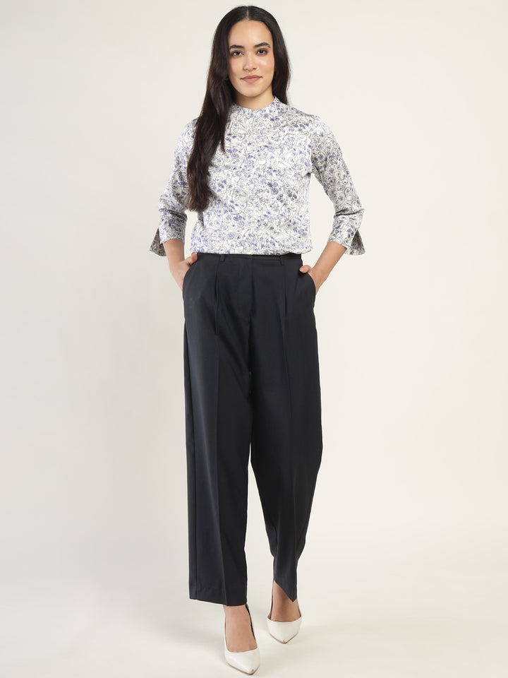 Hancock Women Cream Printed Pure Cotton Regular Fit Formal Top