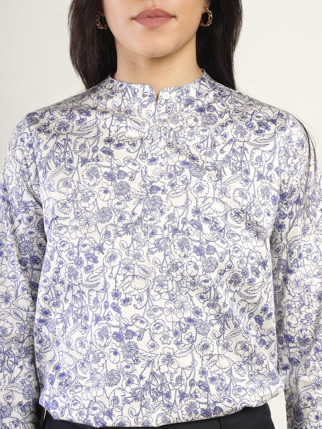 Hancock Women Cream Printed Pure Cotton Regular Fit Formal Top