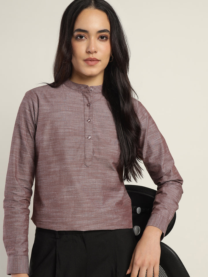 Hancock Women Brown Solid Pure Cotton Regular Fit Formal Top