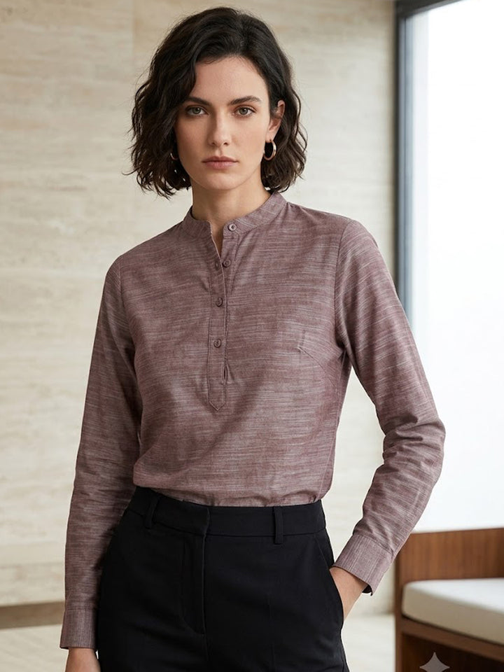 Women Brown Solid Pure Cotton Regular Fit Formal Top