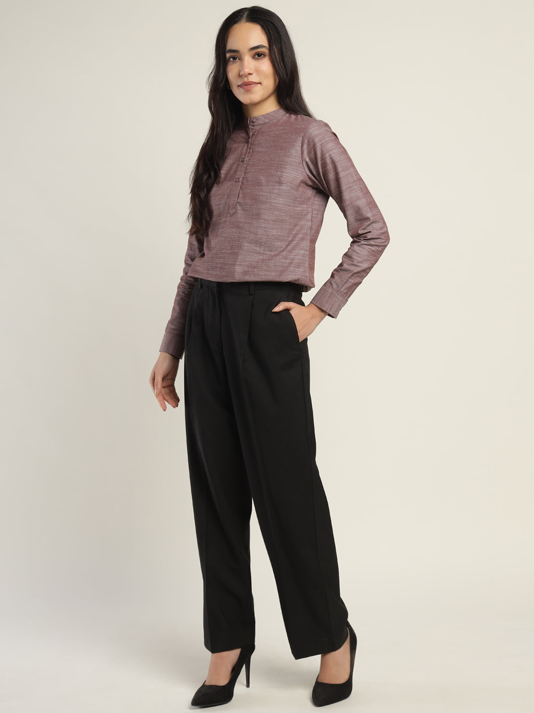 Hancock Women Brown Solid Pure Cotton Regular Fit Formal Top