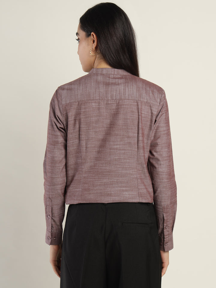 Hancock Women Brown Solid Pure Cotton Regular Fit Formal Top