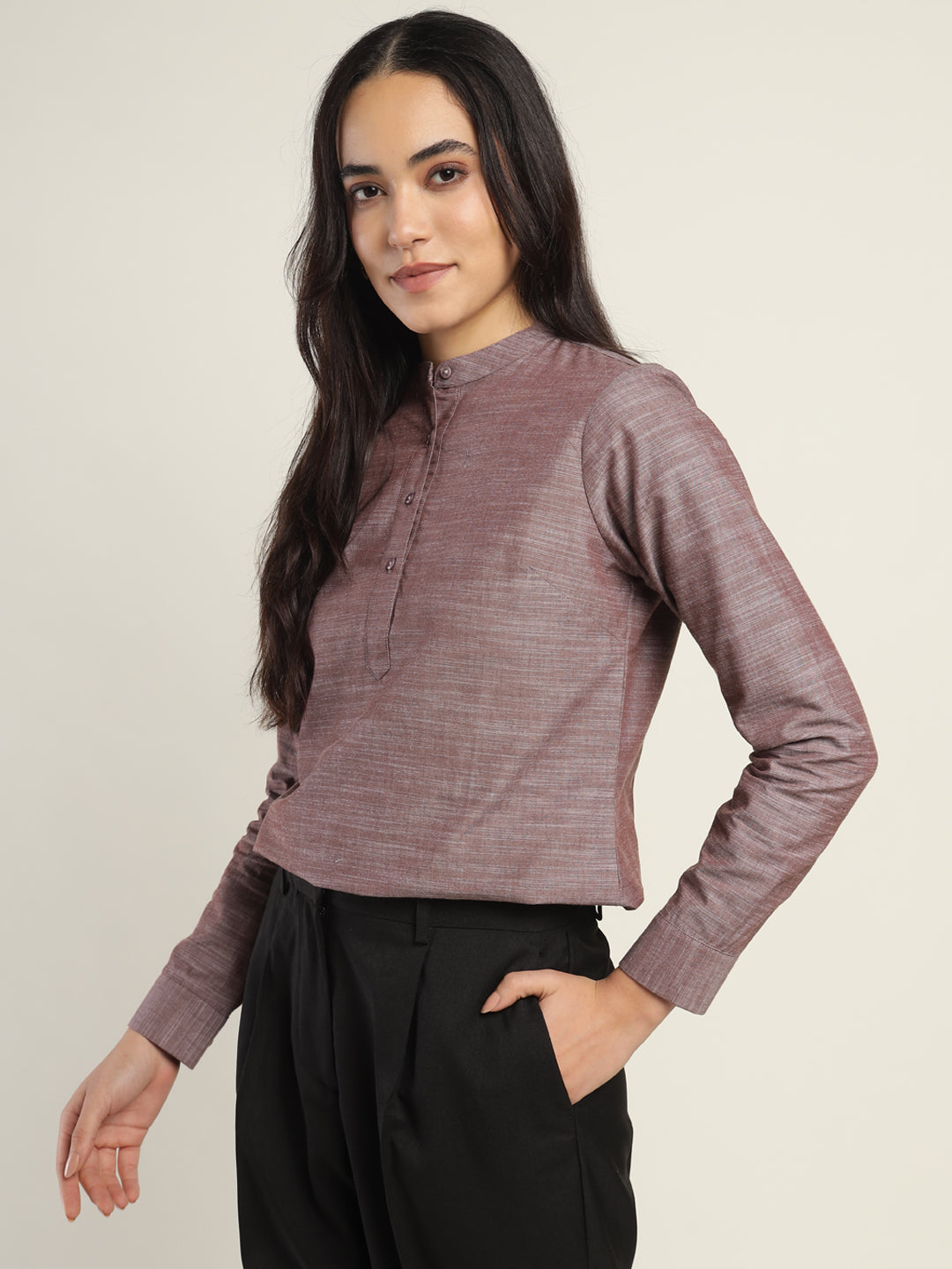 Hancock Women Brown Solid Pure Cotton Regular Fit Formal Top