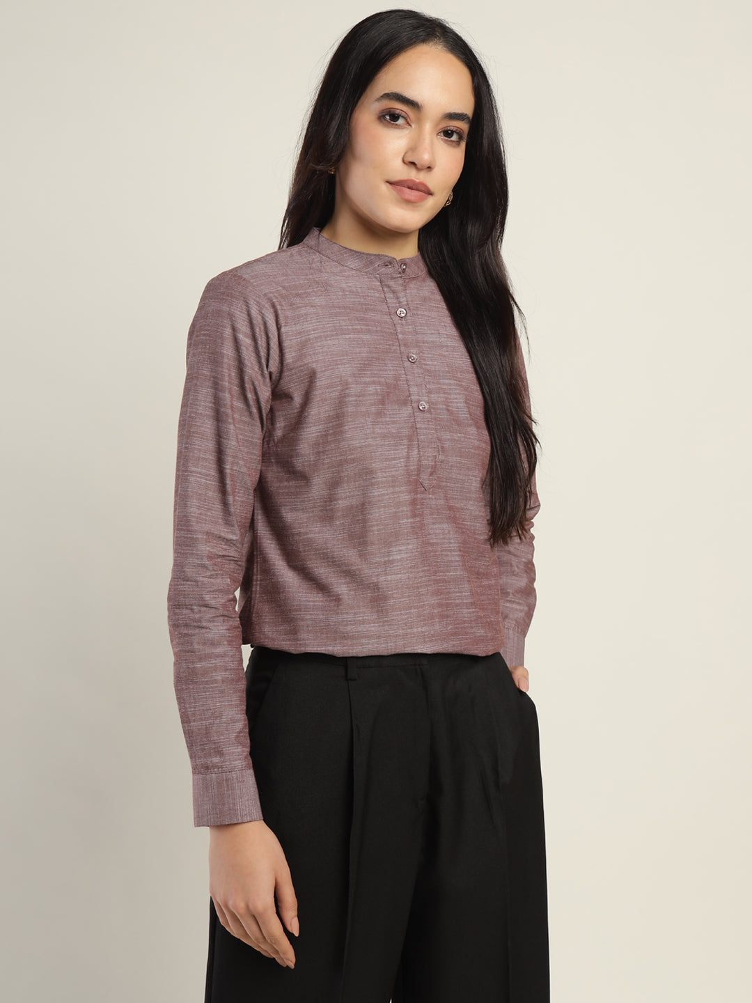 Hancock Women Brown Solid Pure Cotton Regular Fit Formal Top