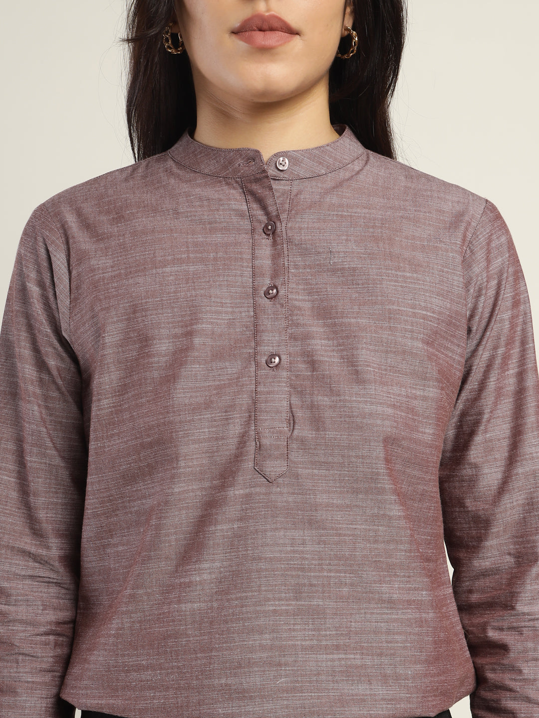 Hancock Women Brown Solid Pure Cotton Regular Fit Formal Top