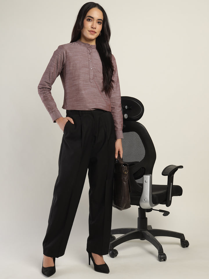 Hancock Women Brown Solid Pure Cotton Regular Fit Formal Top