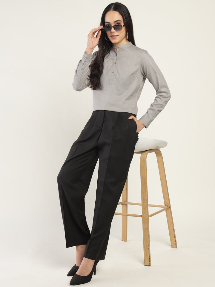 Hancock Women Grey Solid Pure Cotton Regular Fit Formal Top