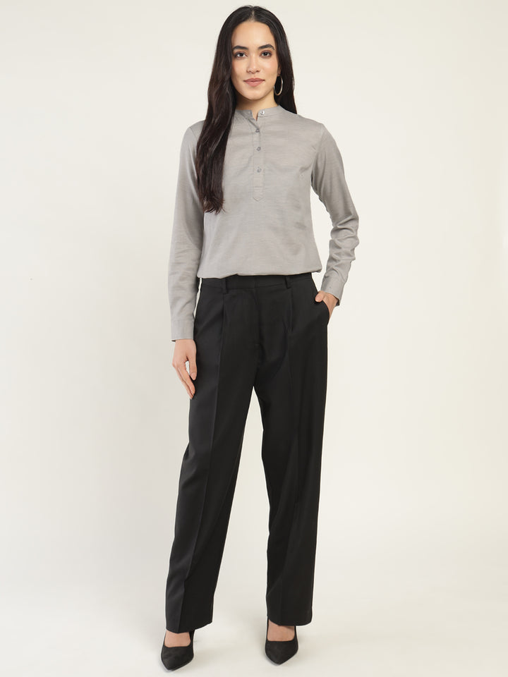 Hancock Women Grey Solid Pure Cotton Regular Fit Formal Top