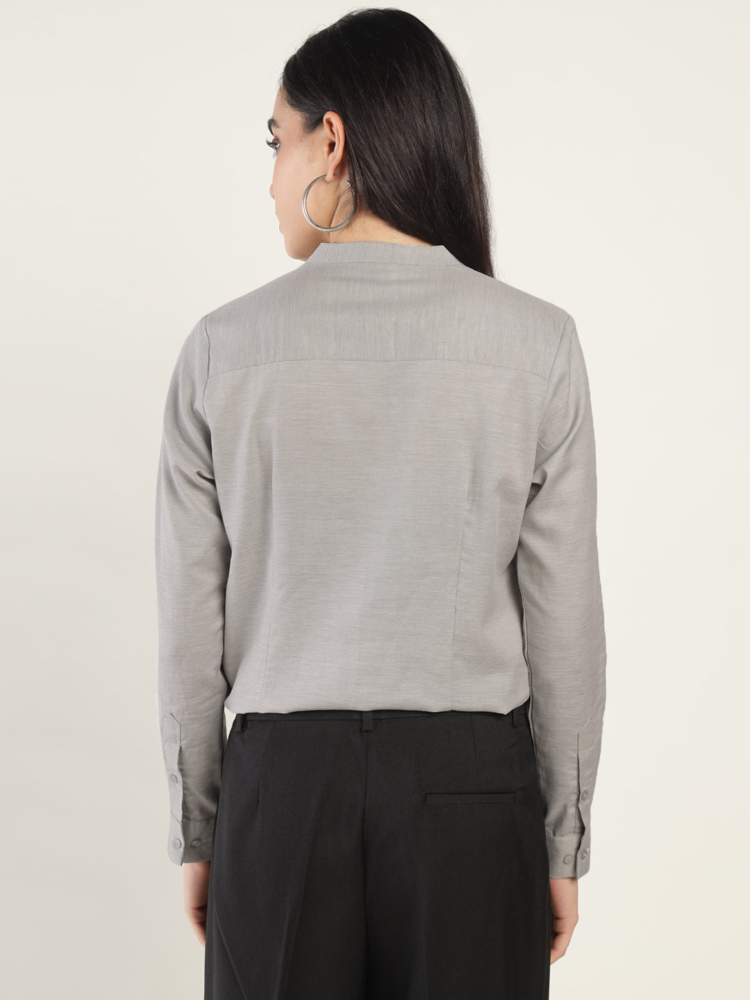 Hancock Women Grey Solid Pure Cotton Regular Fit Formal Top