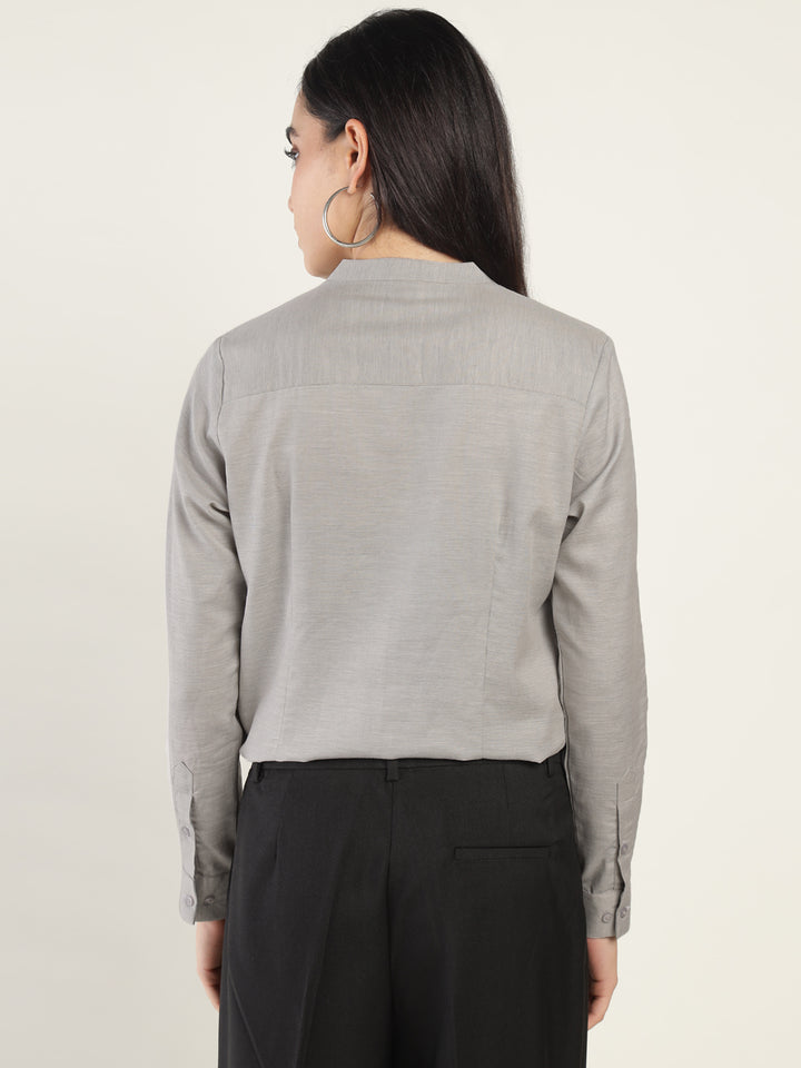 Hancock Women Grey Solid Pure Cotton Regular Fit Formal Top
