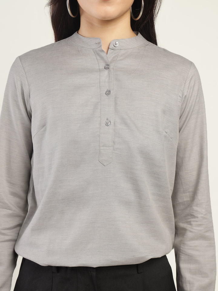 Hancock Women Grey Solid Pure Cotton Regular Fit Formal Top