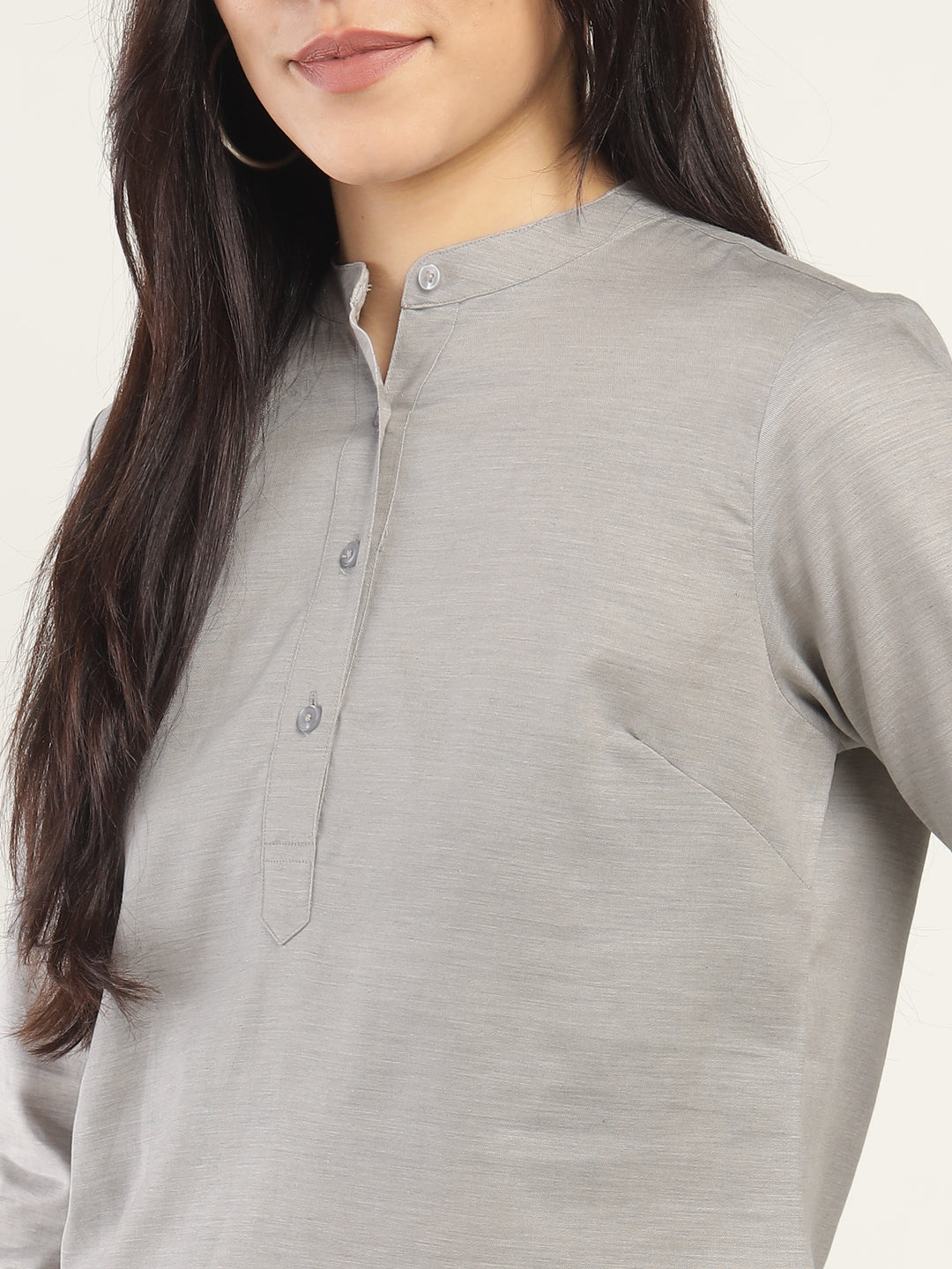 Hancock Women Grey Solid Pure Cotton Regular Fit Formal Top